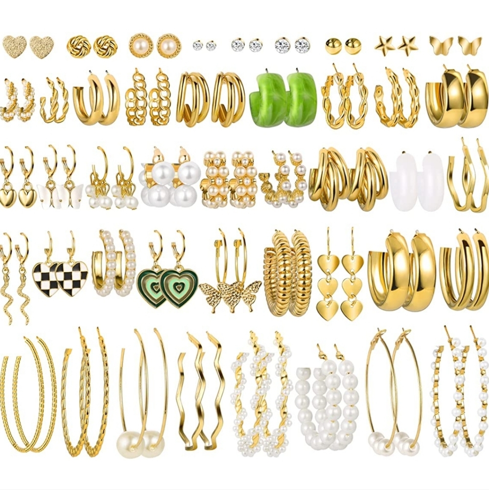 44 Pairs Gold Costume Jewelry Earrings Set for Women Multipack